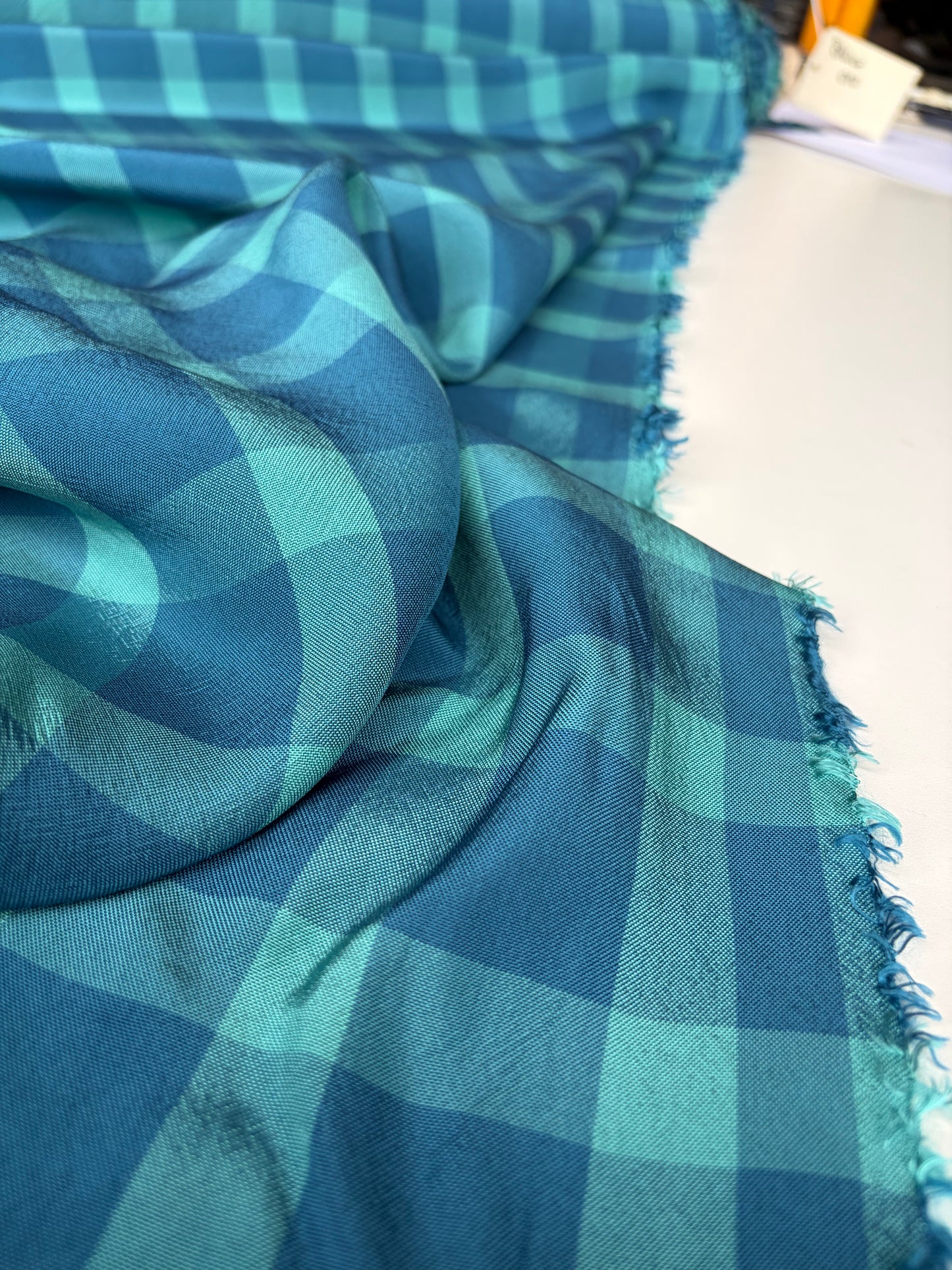 BRUCE 010 shiny cotton/polyester check turquoise/indigo