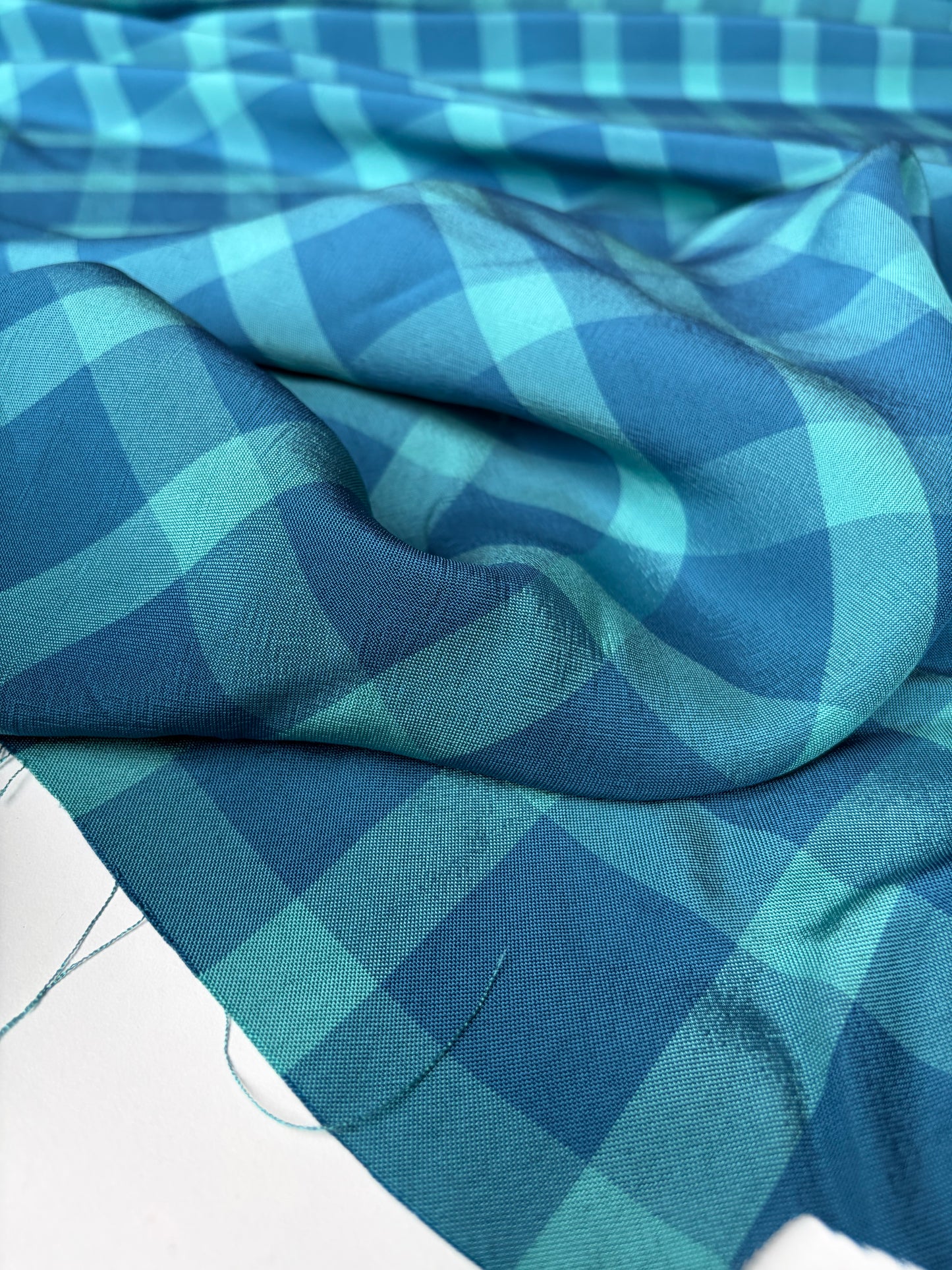 BRUCE 010 shiny cotton/polyester check turquoise/indigo