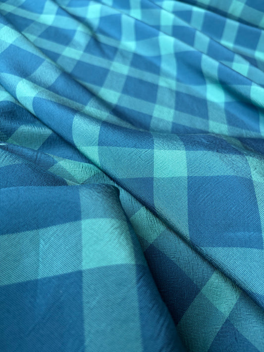 PC BRUCE 010 shiny cotton/polyester check turquoise/indigo