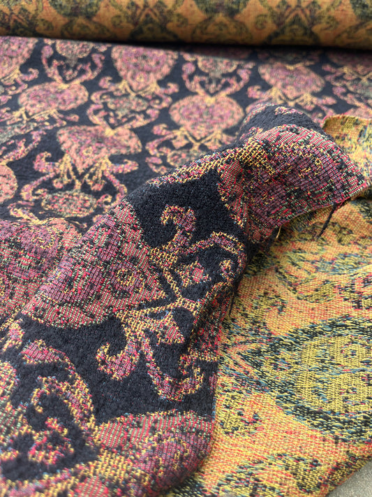 Hélène 042 heavy cotton jacquard black/yellow/burgundy