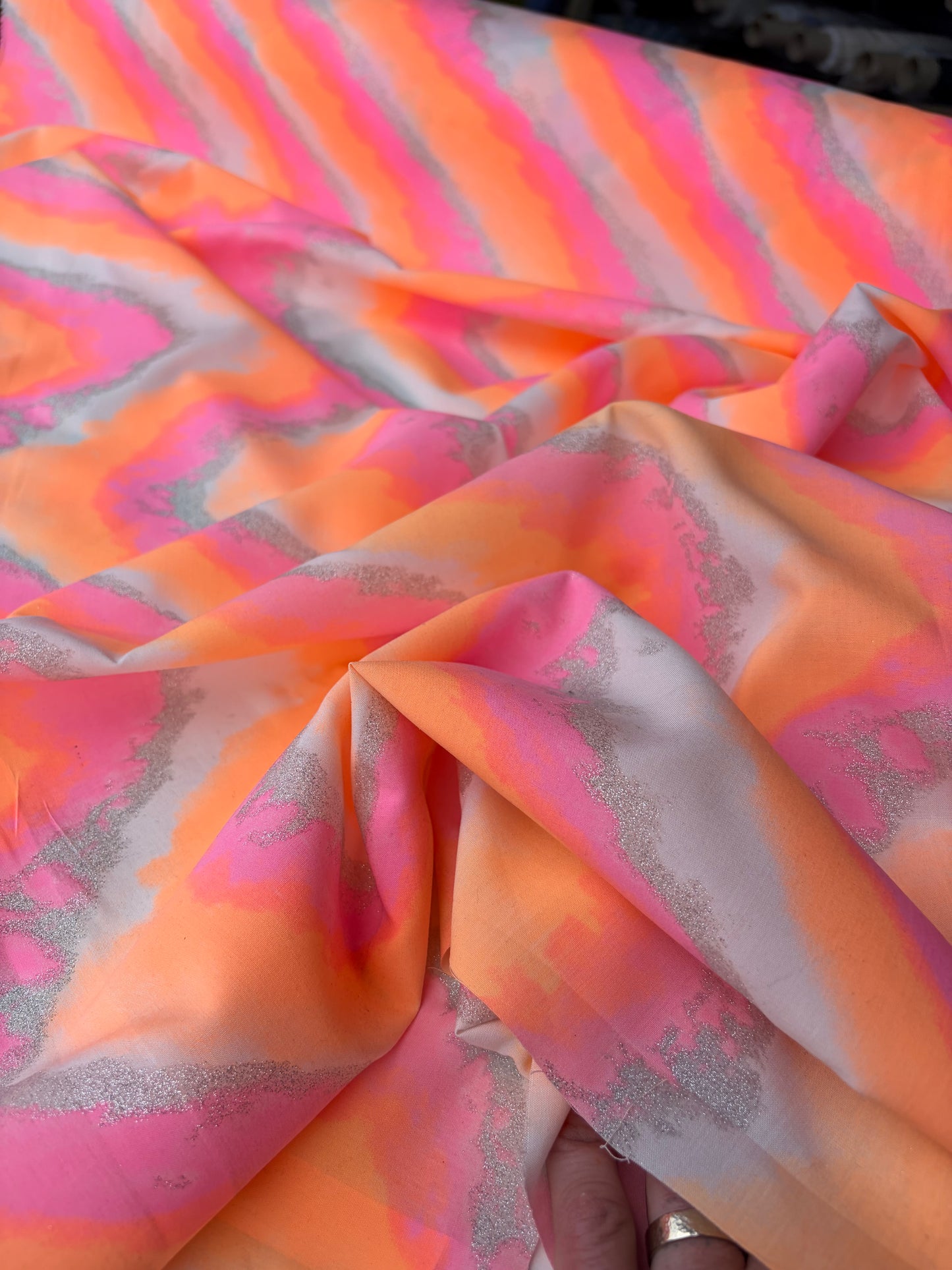 BRUCE 026 cotton voile fluo and silver vagues
