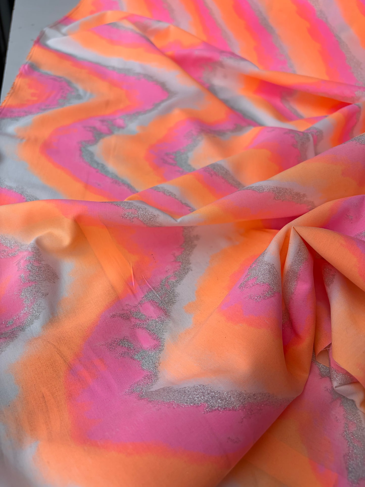 BRUCE 026 cotton voile fluo and silver vagues