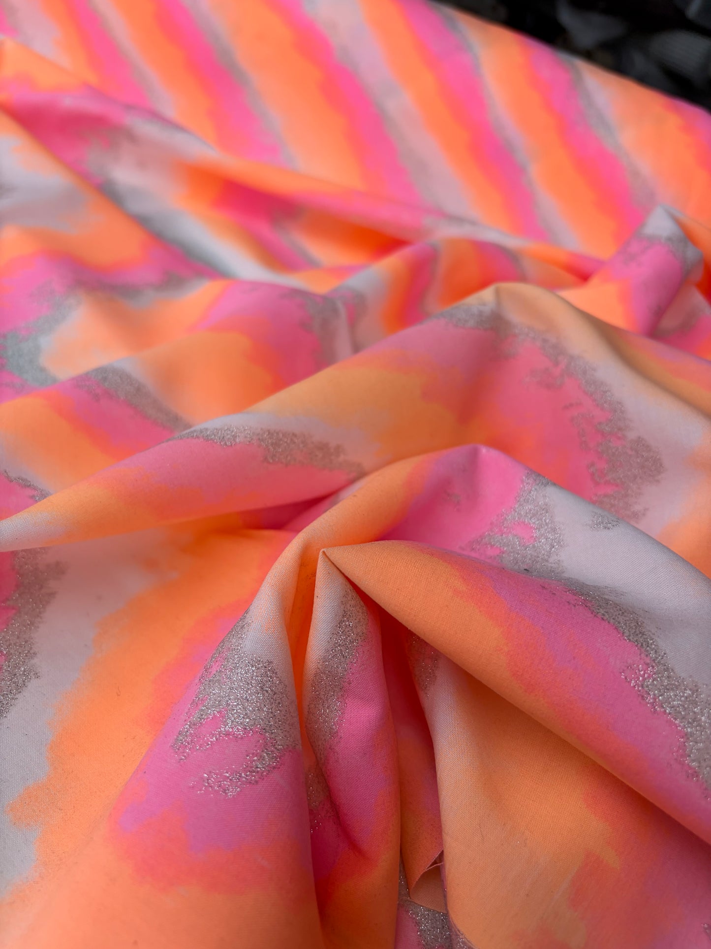 BRUCE 026 cotton voile fluo and silver vagues