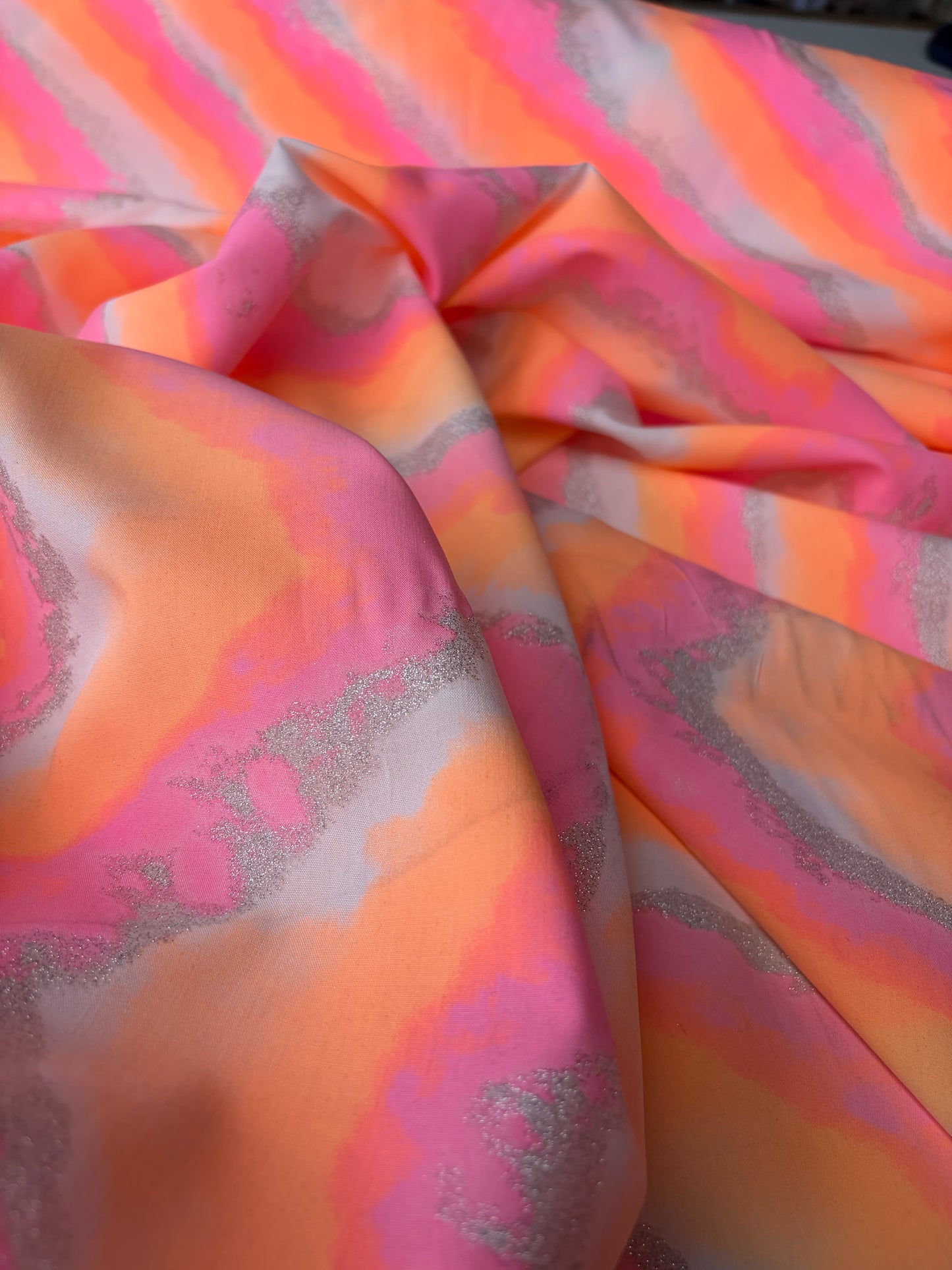 BRUCE 026 cotton voile fluo and silver vagues