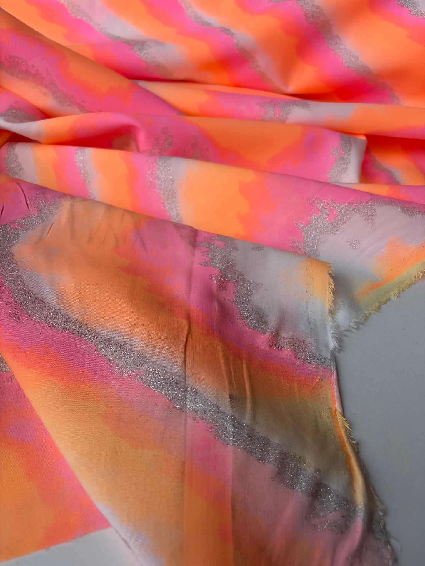 BRUCE 026 cotton voile fluo and silver vagues
