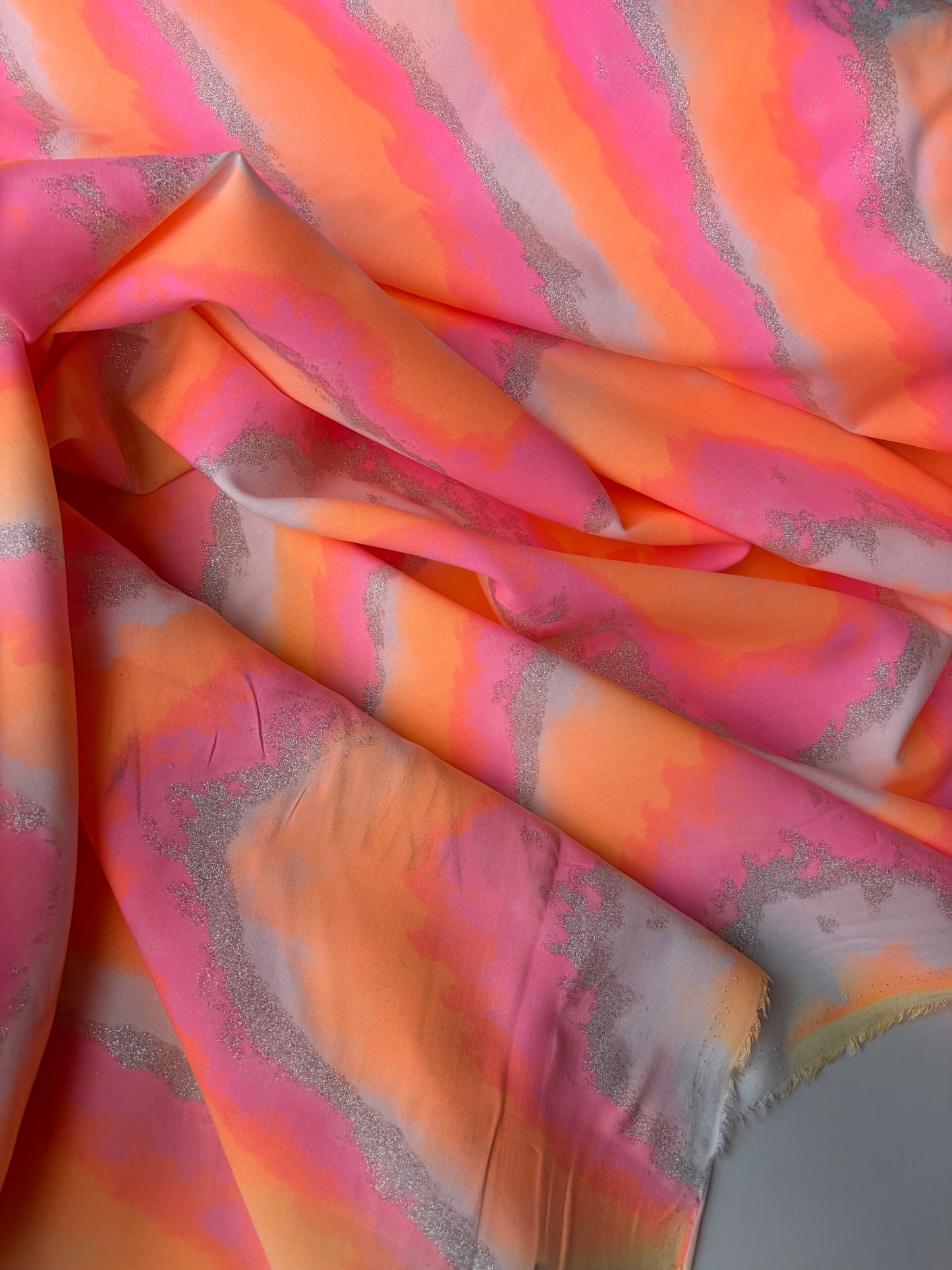 BRUCE 026 cotton voile fluo and silver vagues