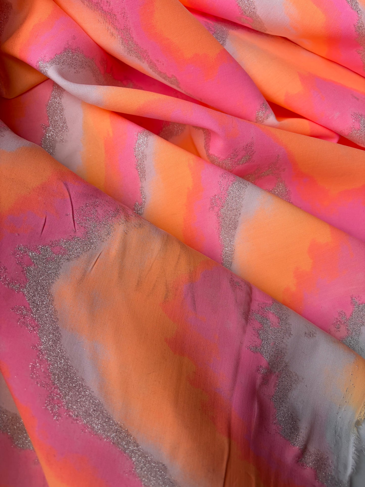 BRUCE 026 cotton voile fluo and silver vagues