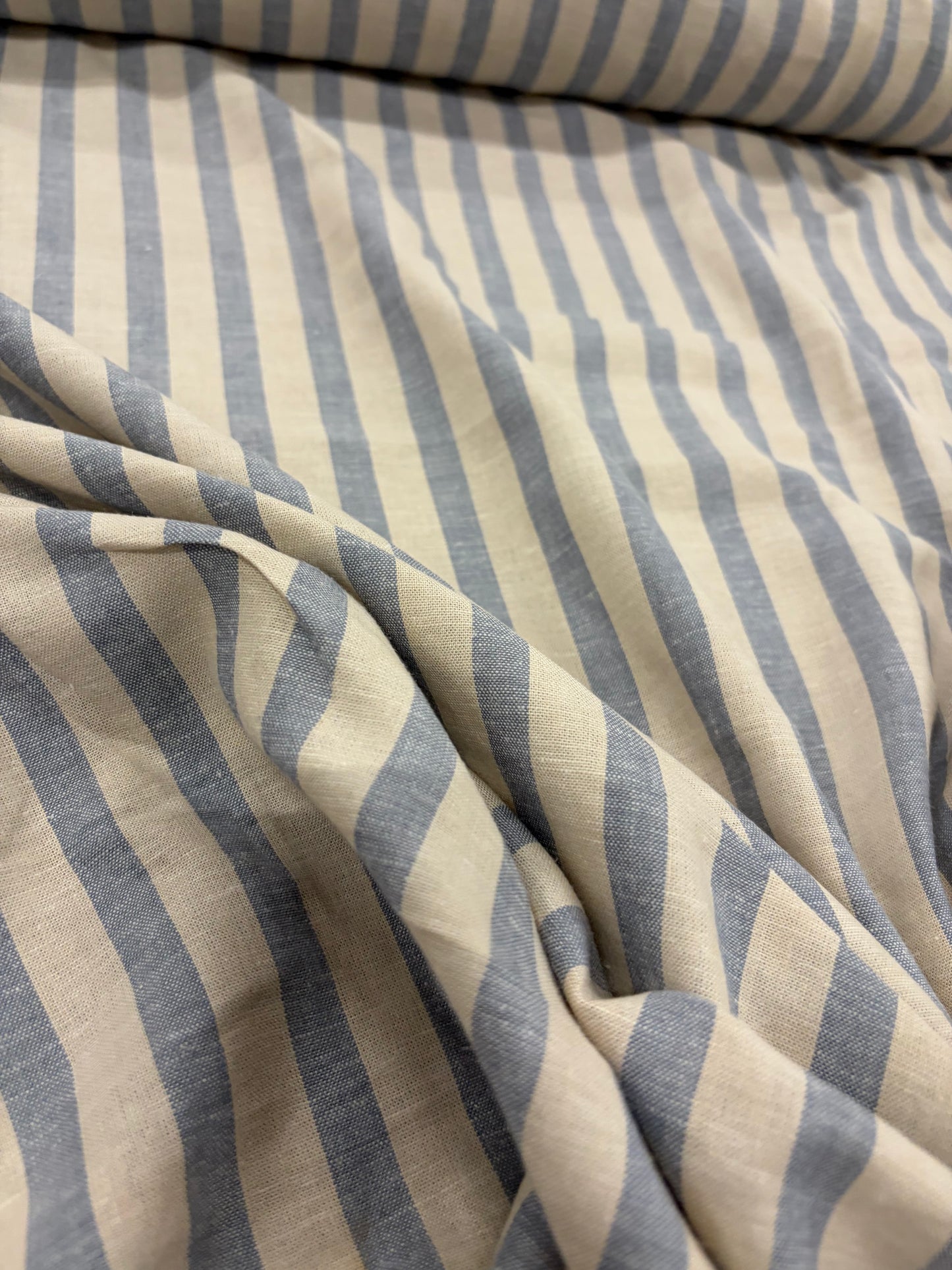 WALTHER 001 Oxford striped cotton shirting fabric light blue