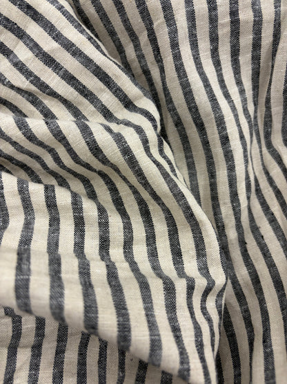 WALTHER 004 Oxford striped cotton shirting fabric navy