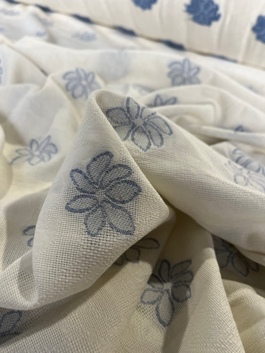 BAKU 024 cotton embroidered flowers indigo