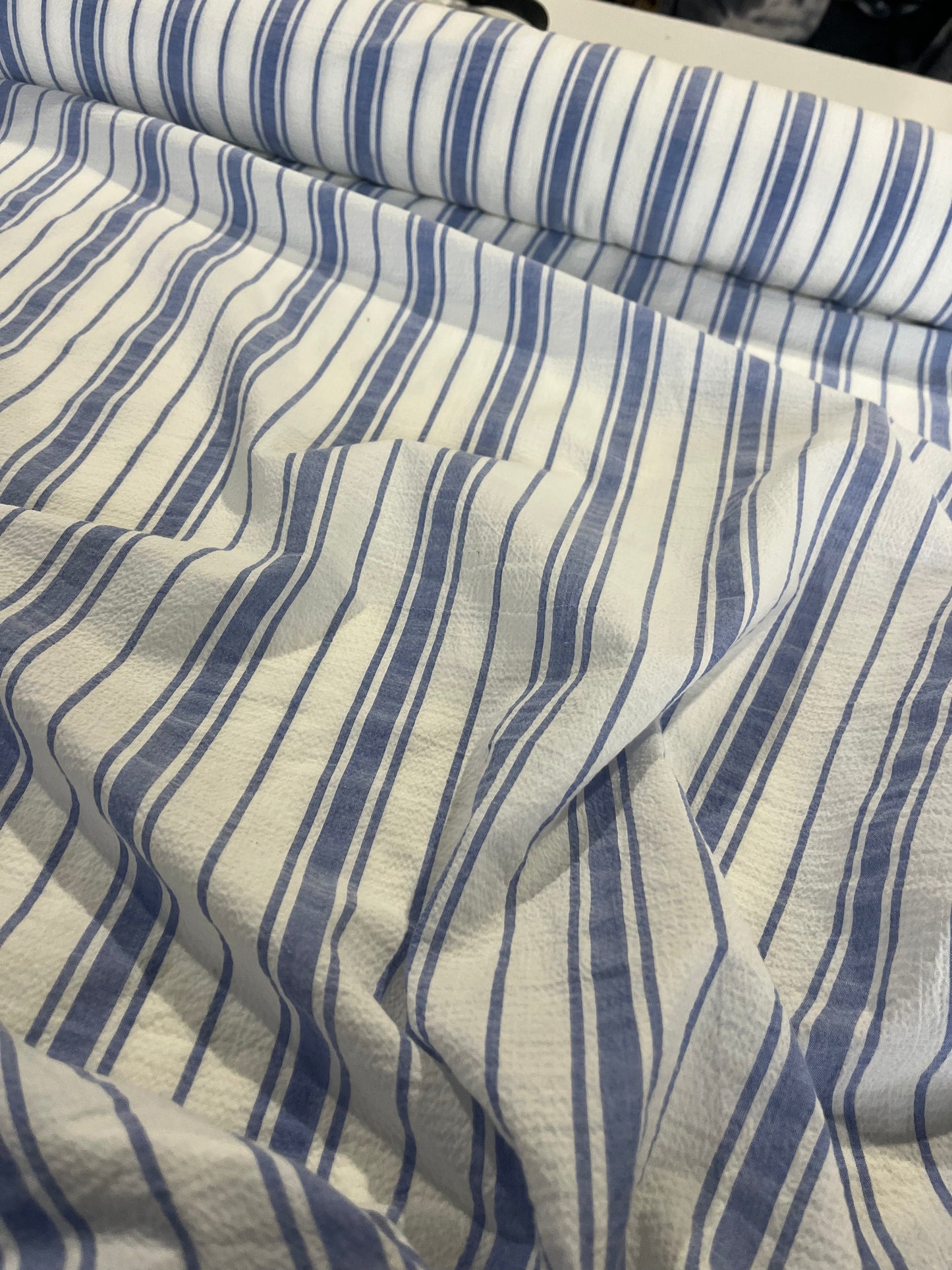 BAKU O28 washed cotton woven stripe indigo/white