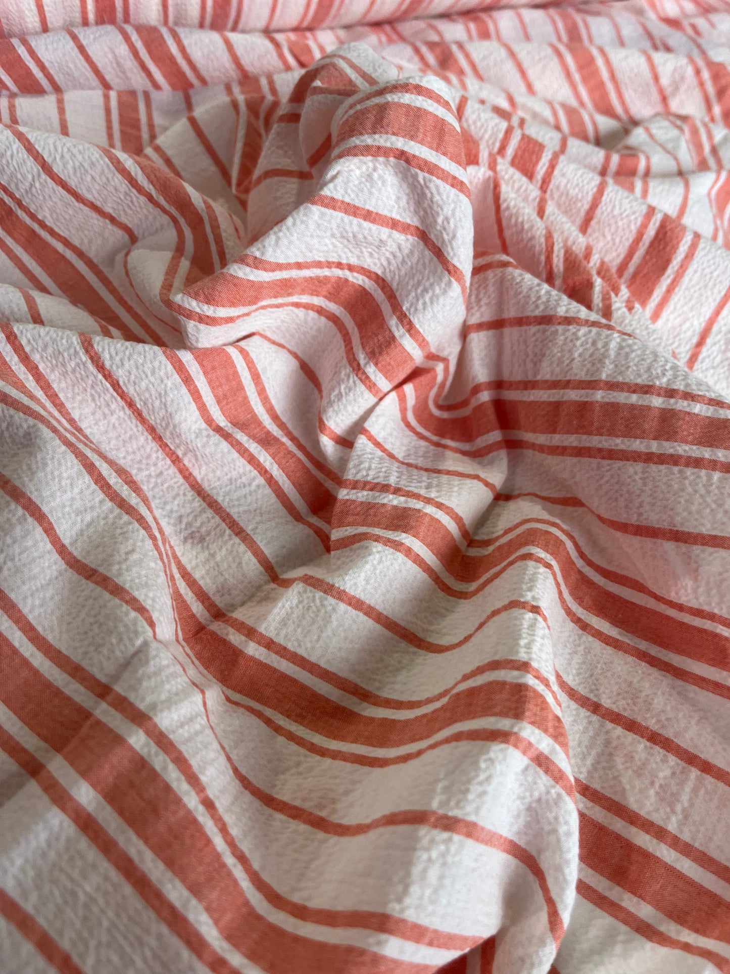 BAKU O29 washed cotton woven stripe salmon/white