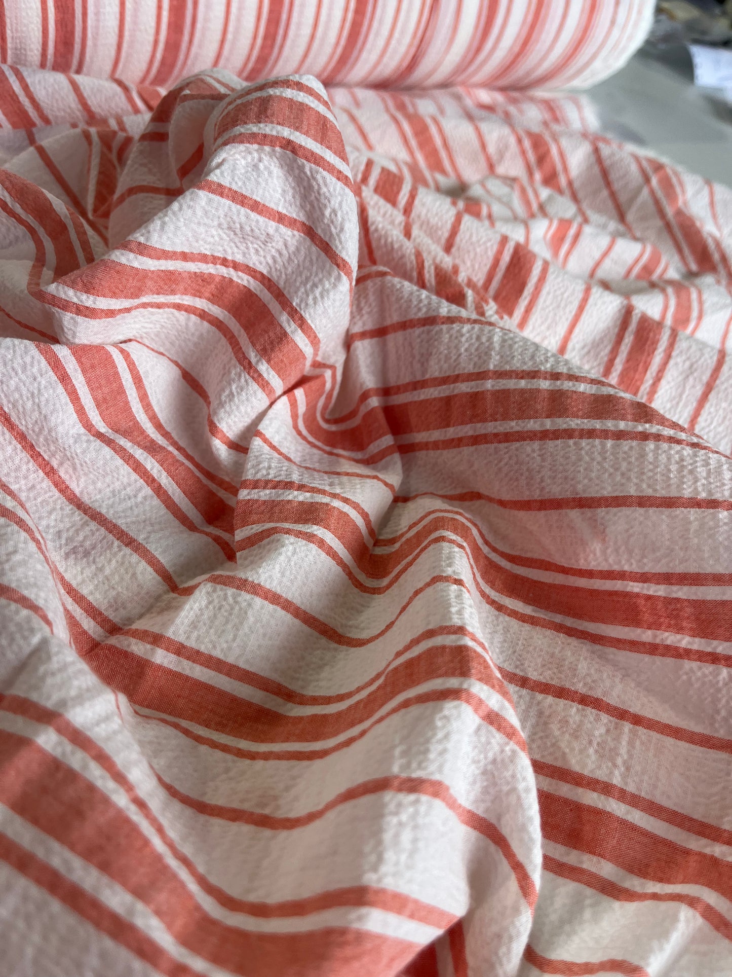 BAKU O29 washed cotton woven stripe salmon/white