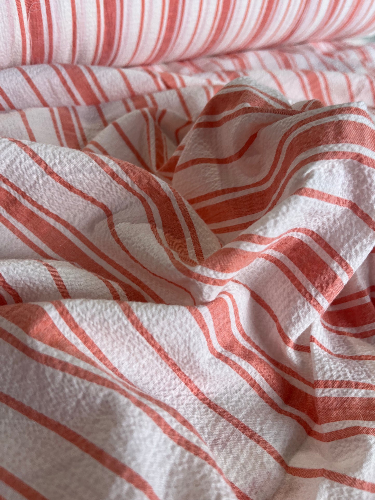 BAKU O29 washed cotton woven stripe salmon/white