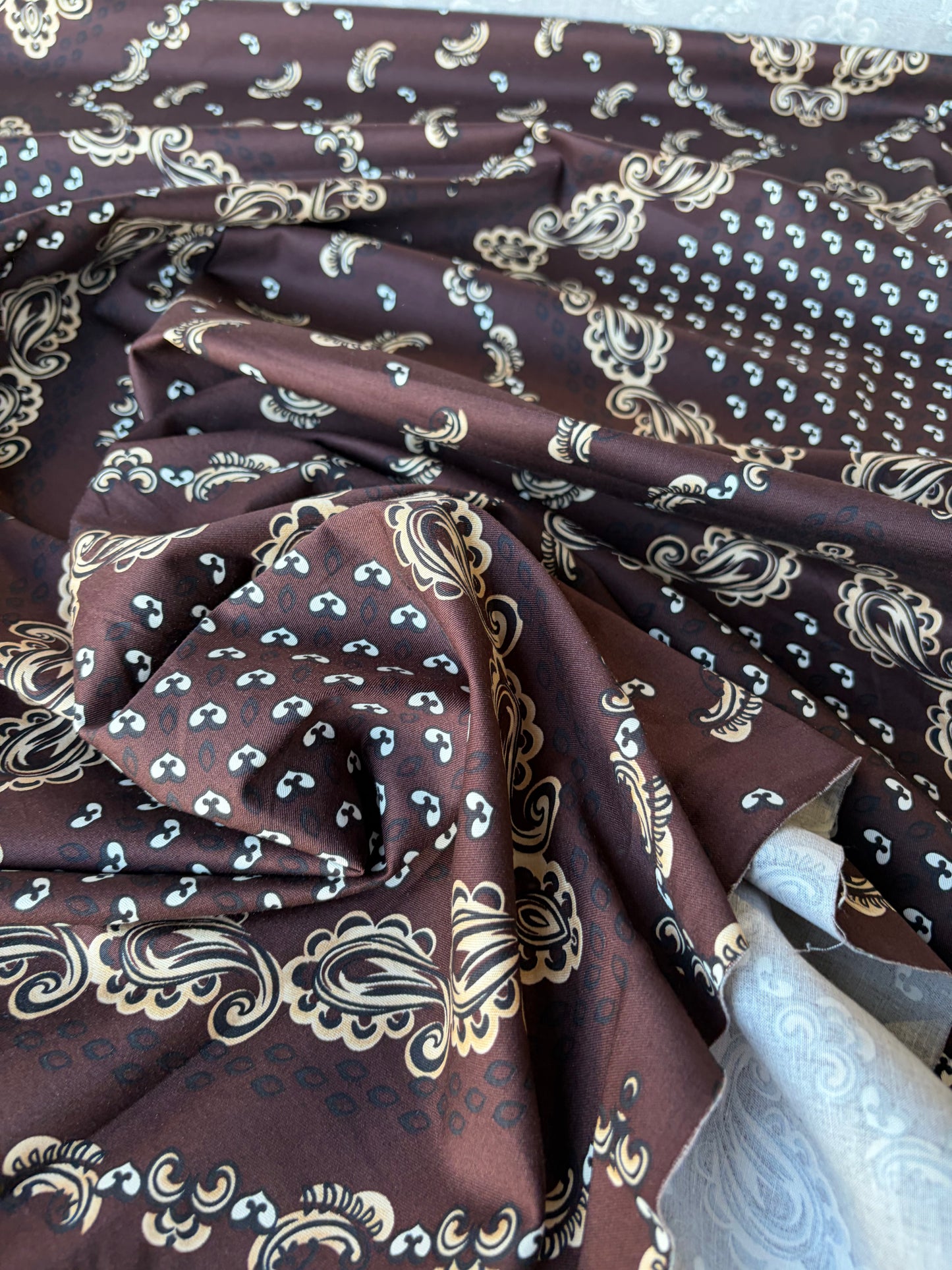 RALPH 030 brown cotton twill stretch foulard style print