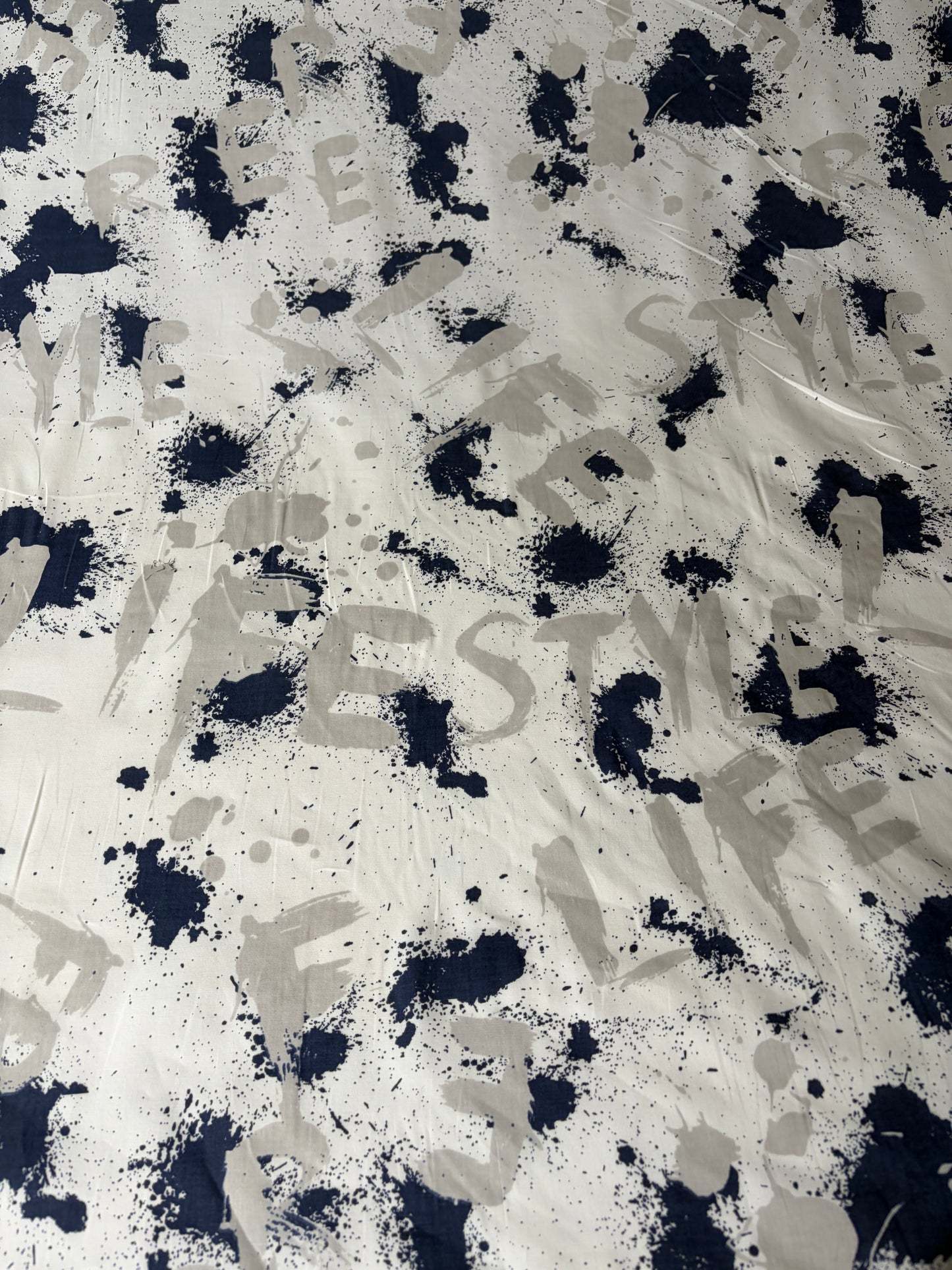 PHIL 017 cotton poplin stretch indigo/grey paint stains