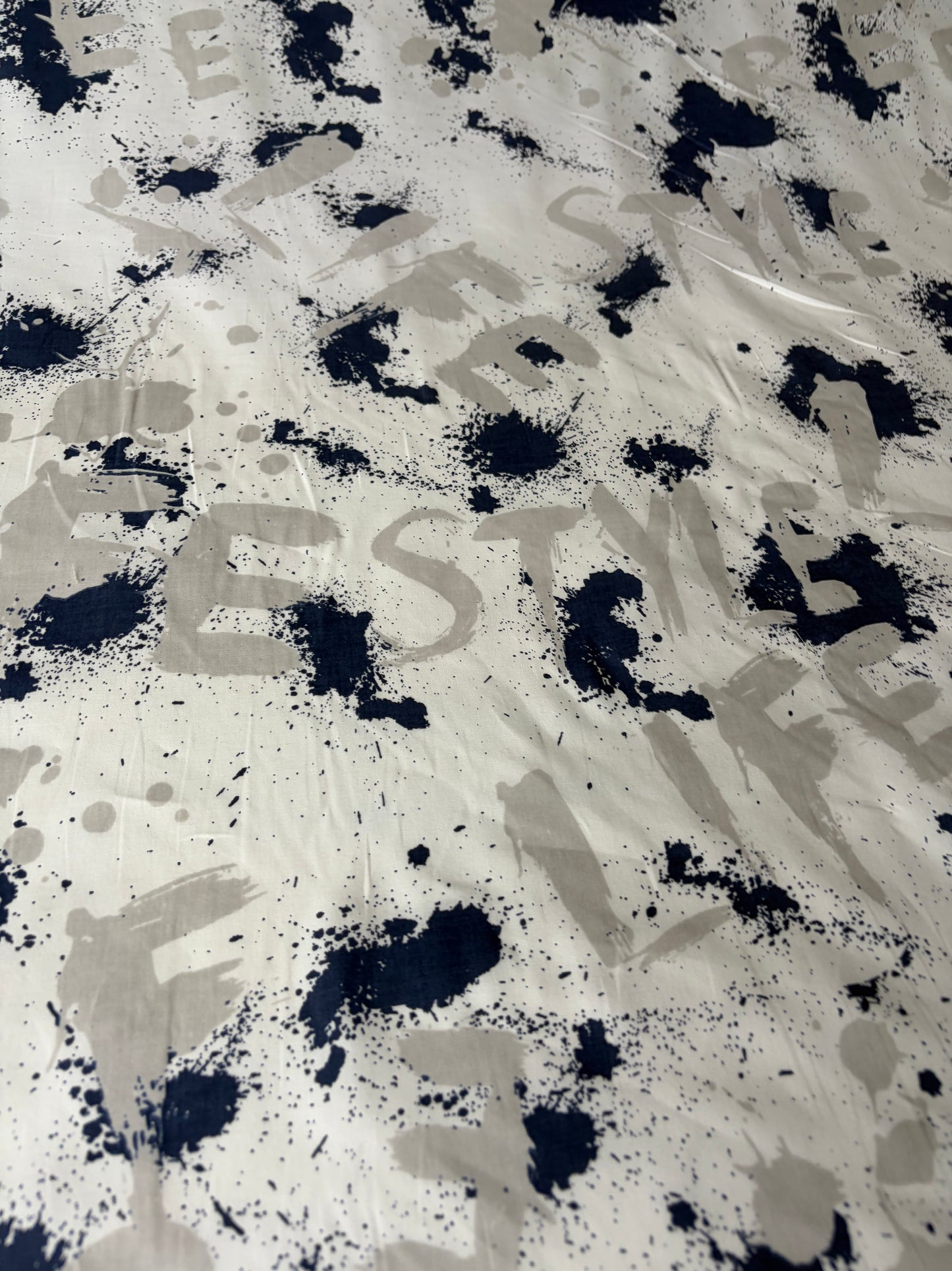 PHIL 017 cotton poplin stretch indigo/grey paint stains