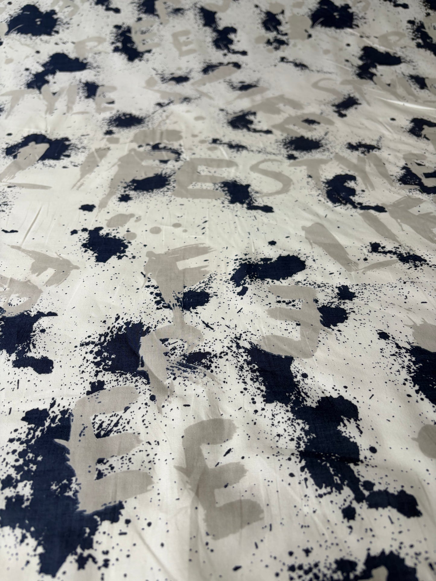 PHIL 017 cotton poplin stretch indigo/grey paint stains