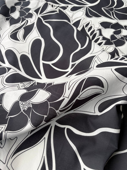 RALPH 042 black/white graphical flowerprint cotton voile