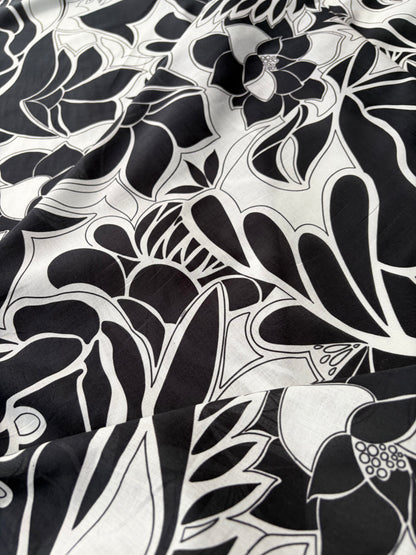 RALPH 042 black/white graphical flowerprint cotton voile