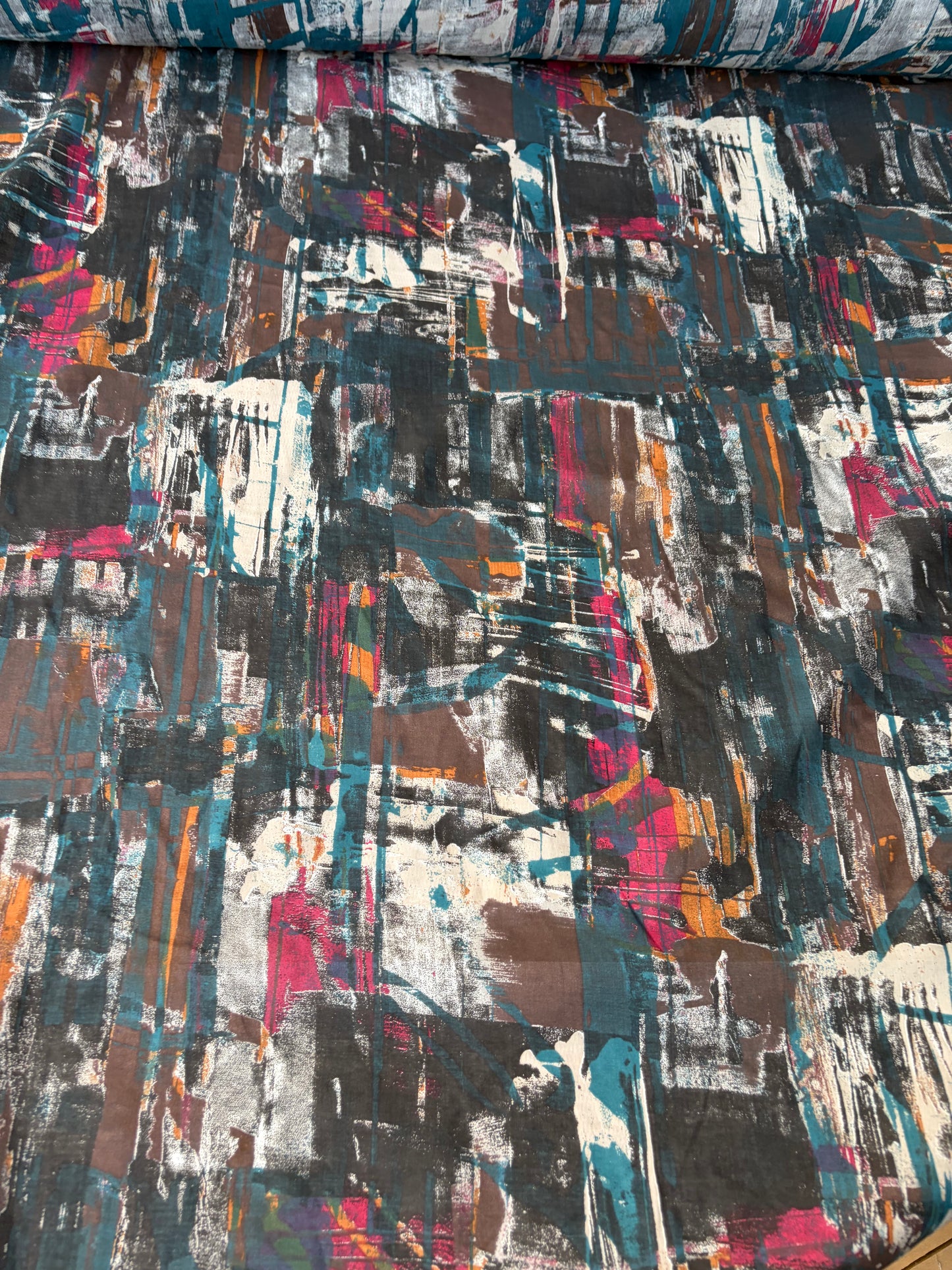 RALPH 046 brown/petrol/fuchsia messy print cotton voile