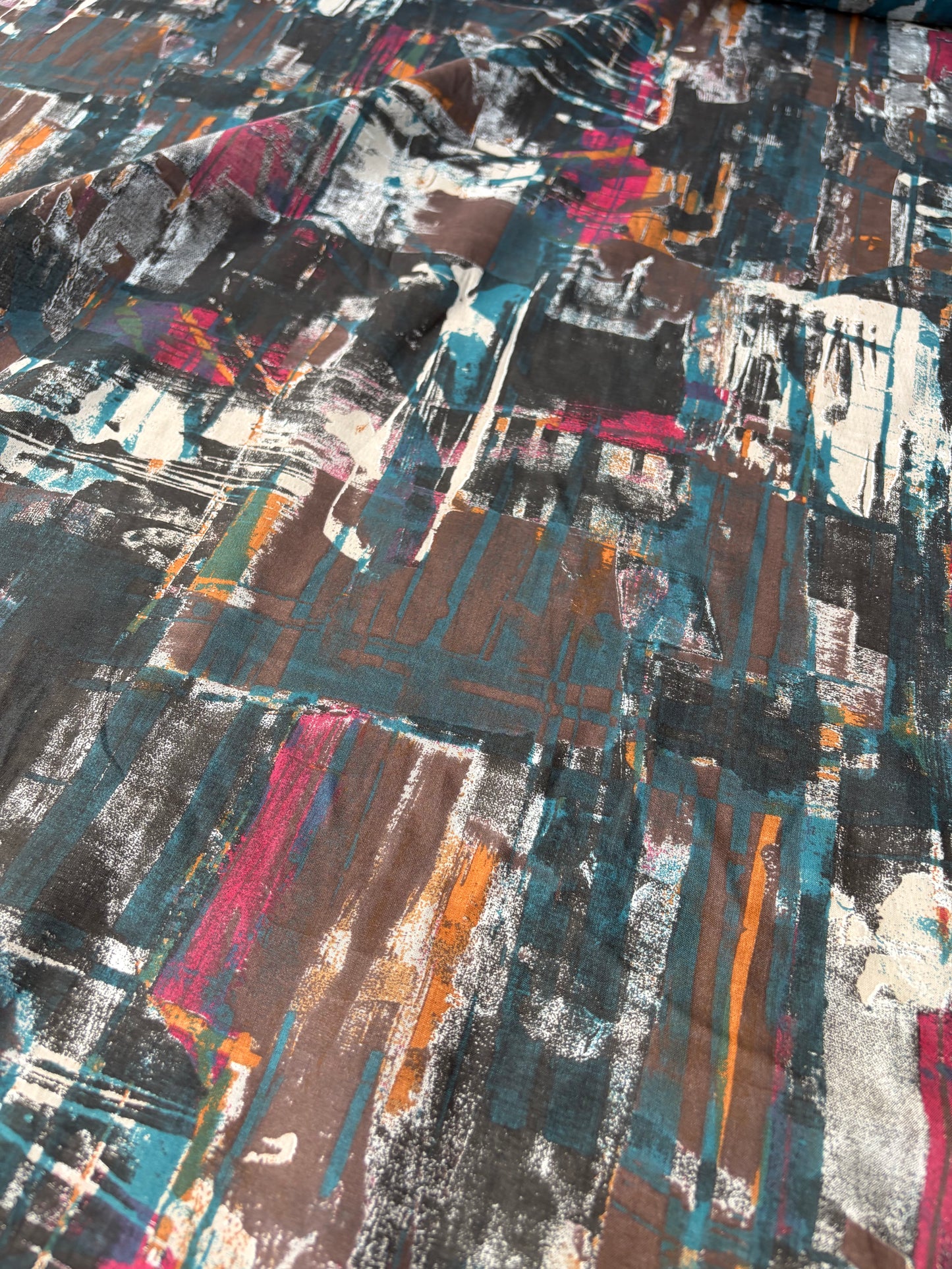 RALPH 046 brown/petrol/fuchsia messy print cotton voile