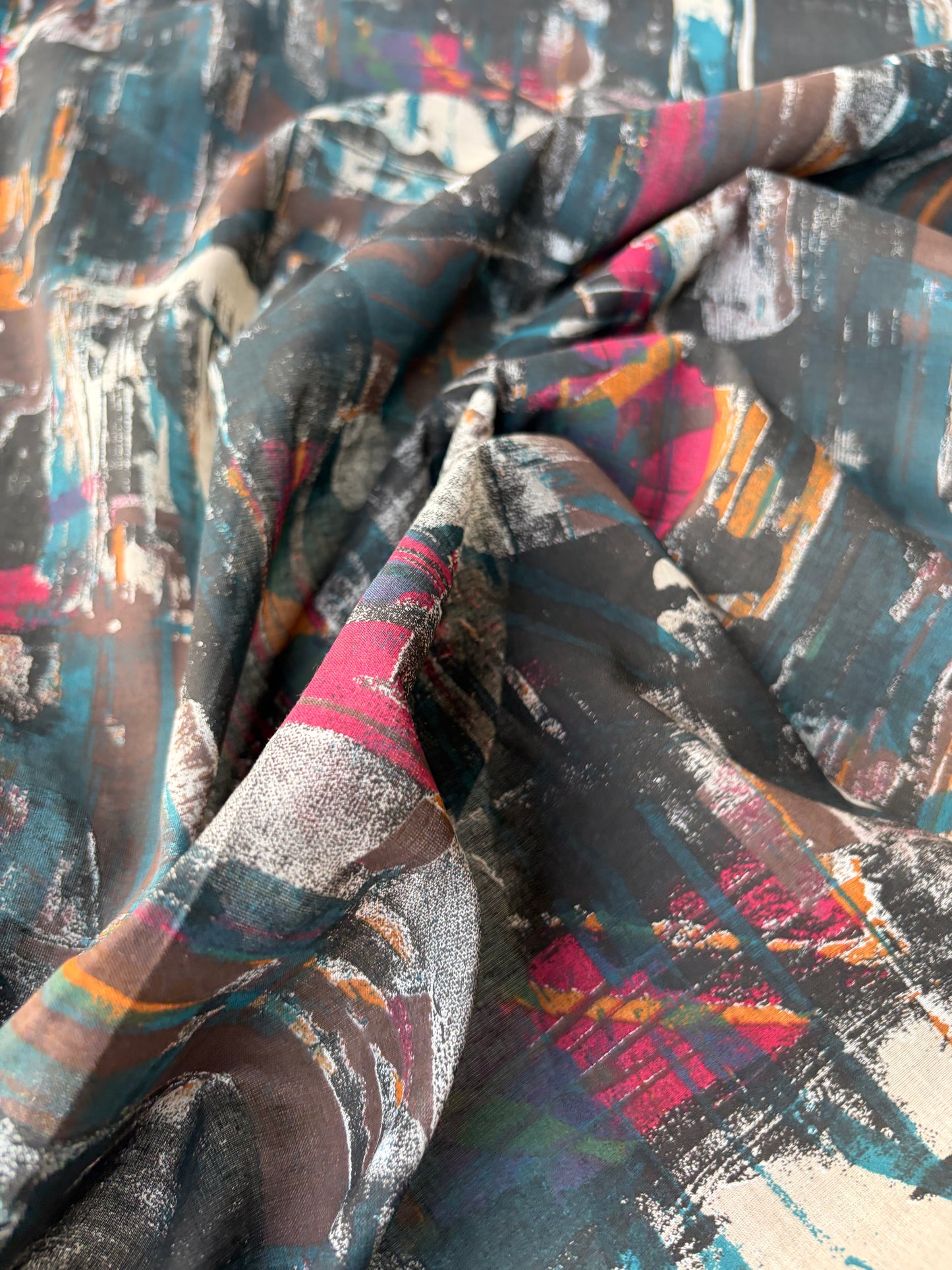 RALPH 046 brown/petrol/fuchsia messy print cotton voile