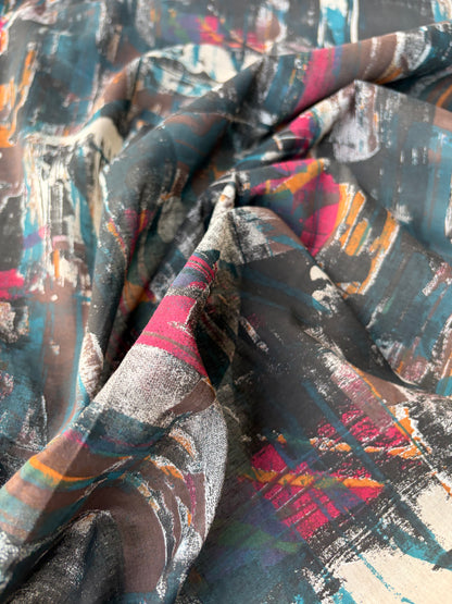 RALPH 046 brown/petrol/fuchsia messy print cotton voile
