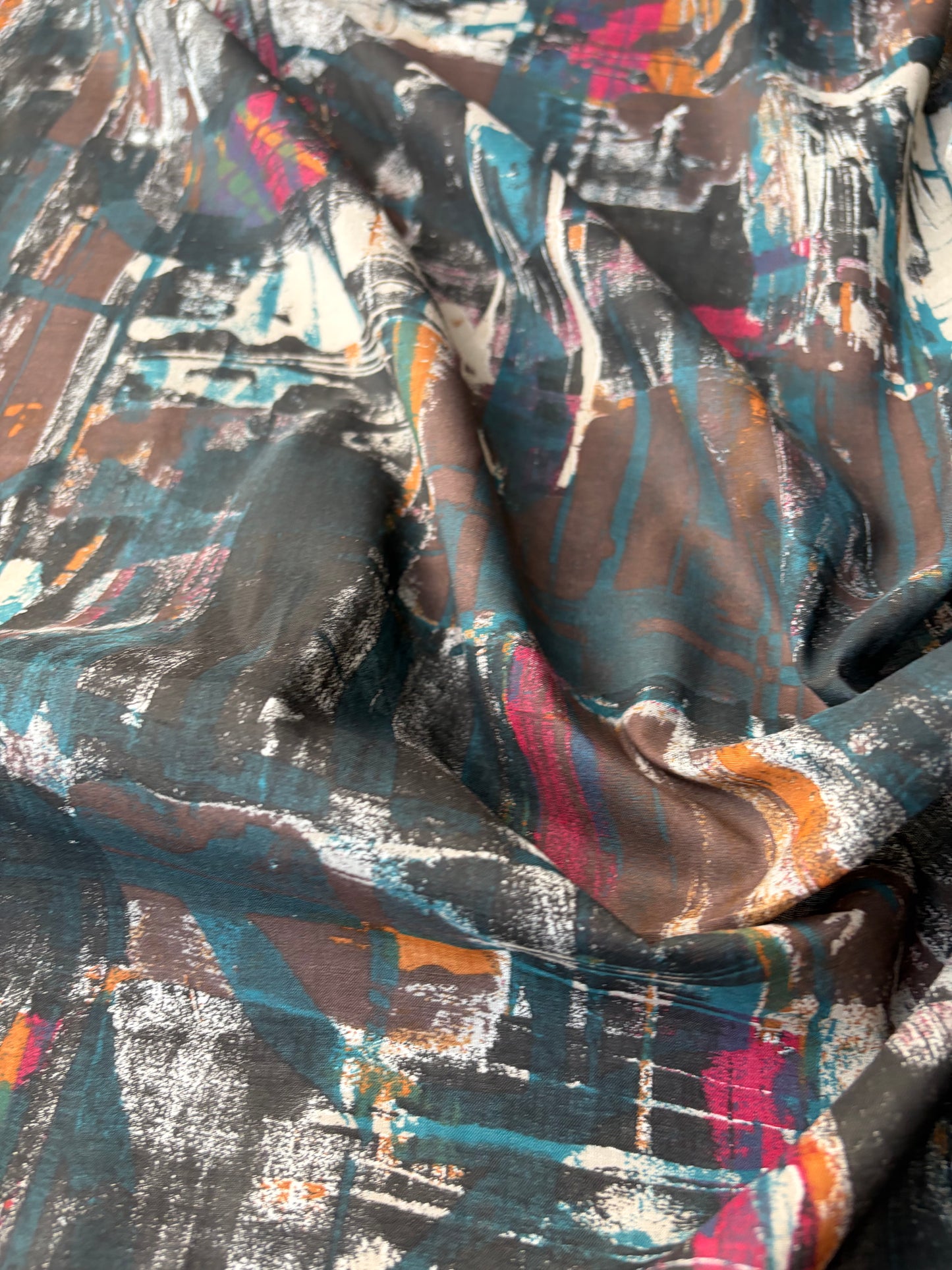 RALPH 046 brown/petrol/fuchsia messy print cotton voile