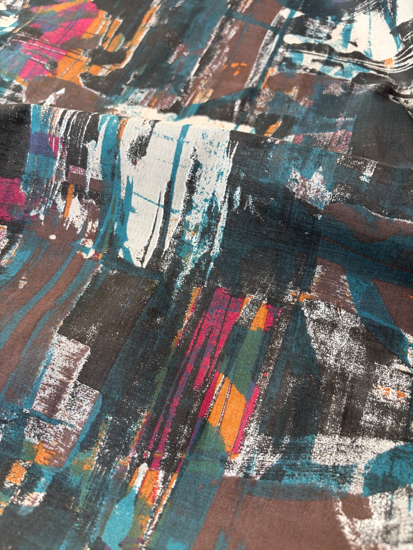 RALPH 046 brown/petrol/fuchsia messy print cotton voile