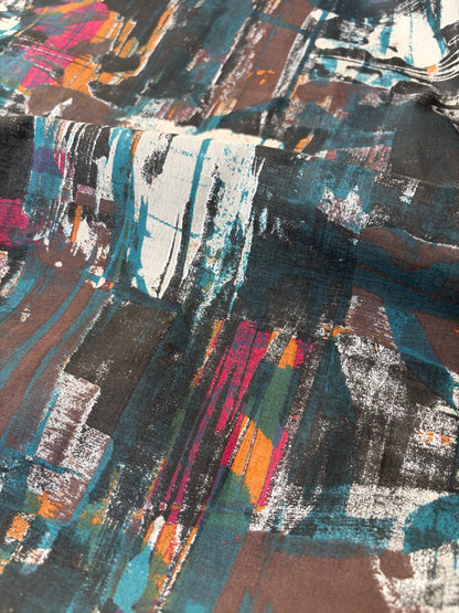 RALPH 046 brown/petrol/fuchsia messy print cotton voile