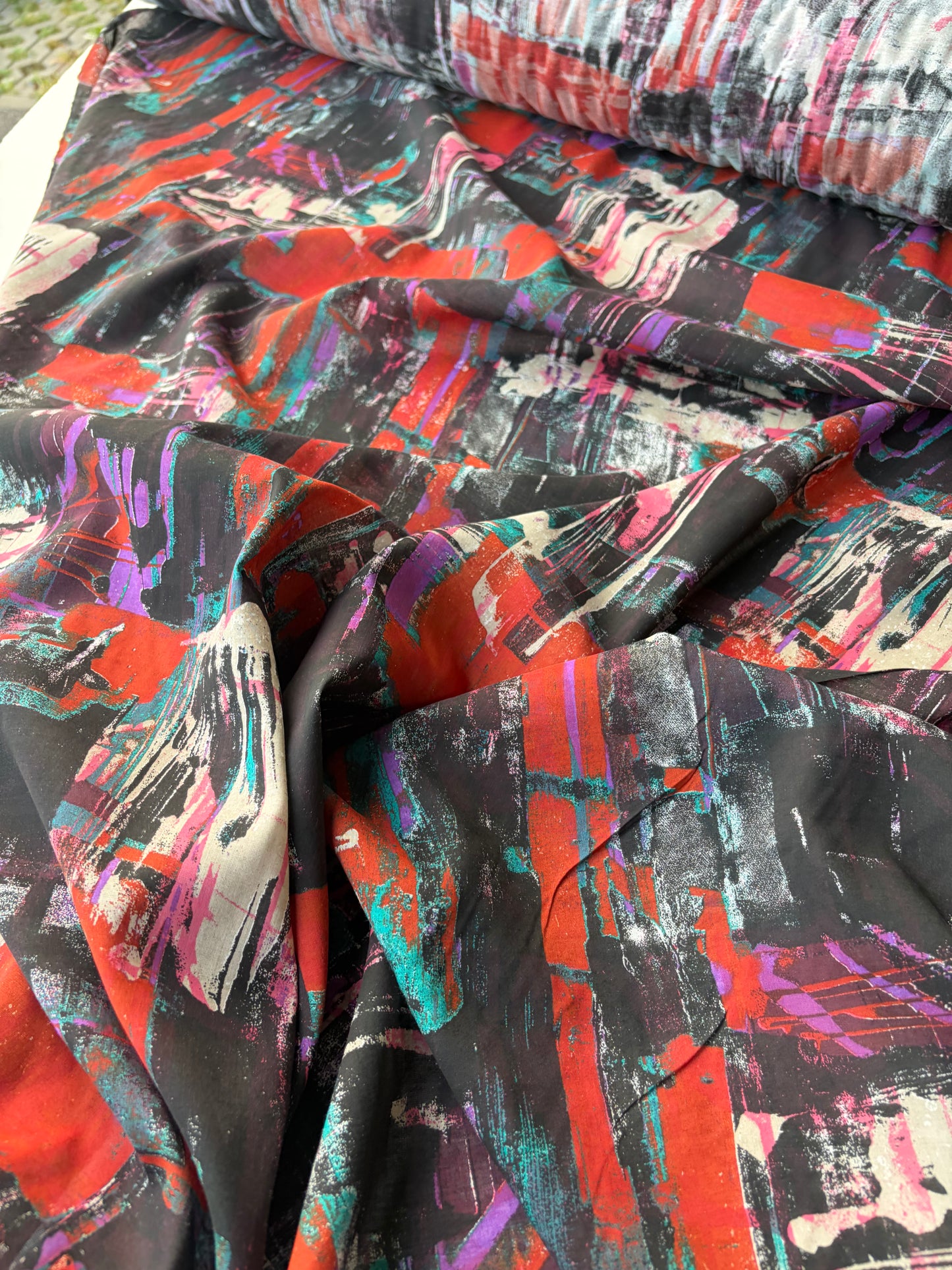RALPH 047 brown/orange/lilac messy print cotton voile