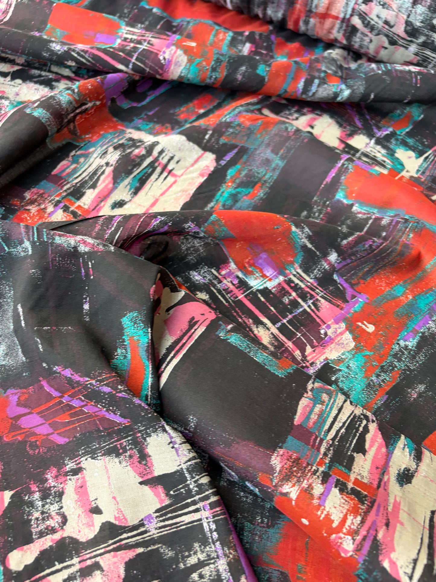 RALPH 047 brown/orange/lilac messy print cotton voile