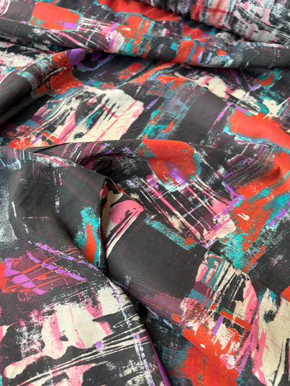 RALPH 047 brown/orange/lilac messy print cotton voile