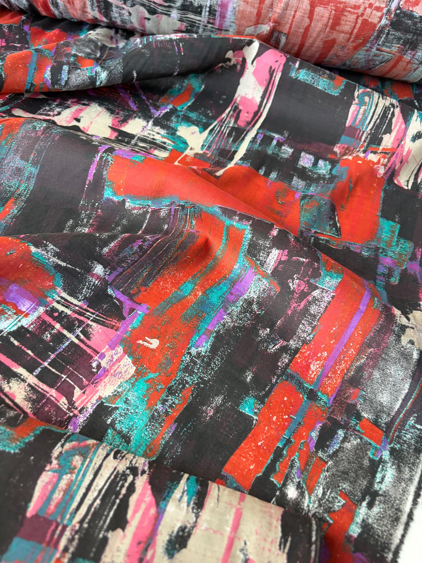 RALPH 047 brown/orange/lilac messy print cotton voile