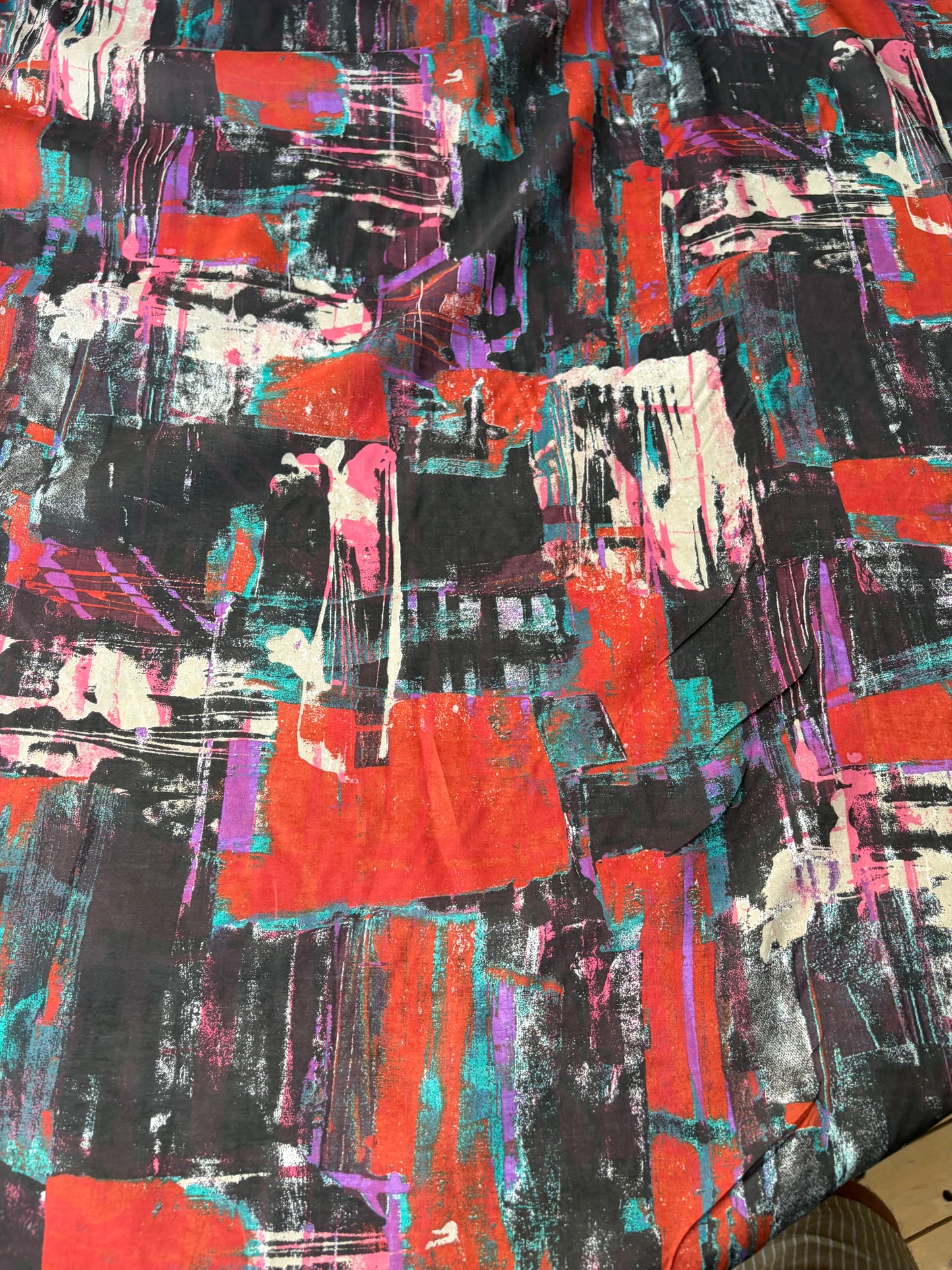 RALPH 047 brown/orange/lilac messy print cotton voile