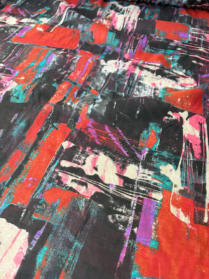 RALPH 047 brown/orange/lilac messy print cotton voile