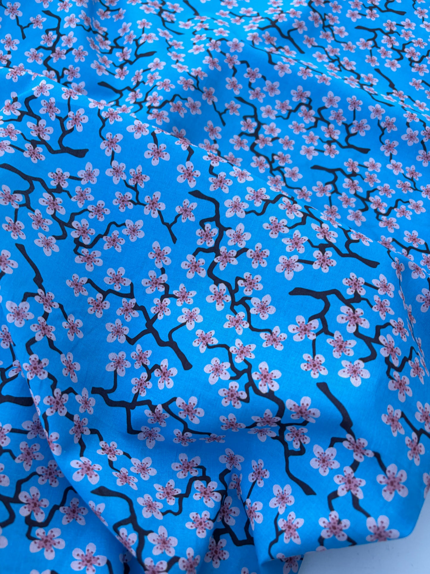 LAUREN 005 blue/pink cherry blossom print cotton voile