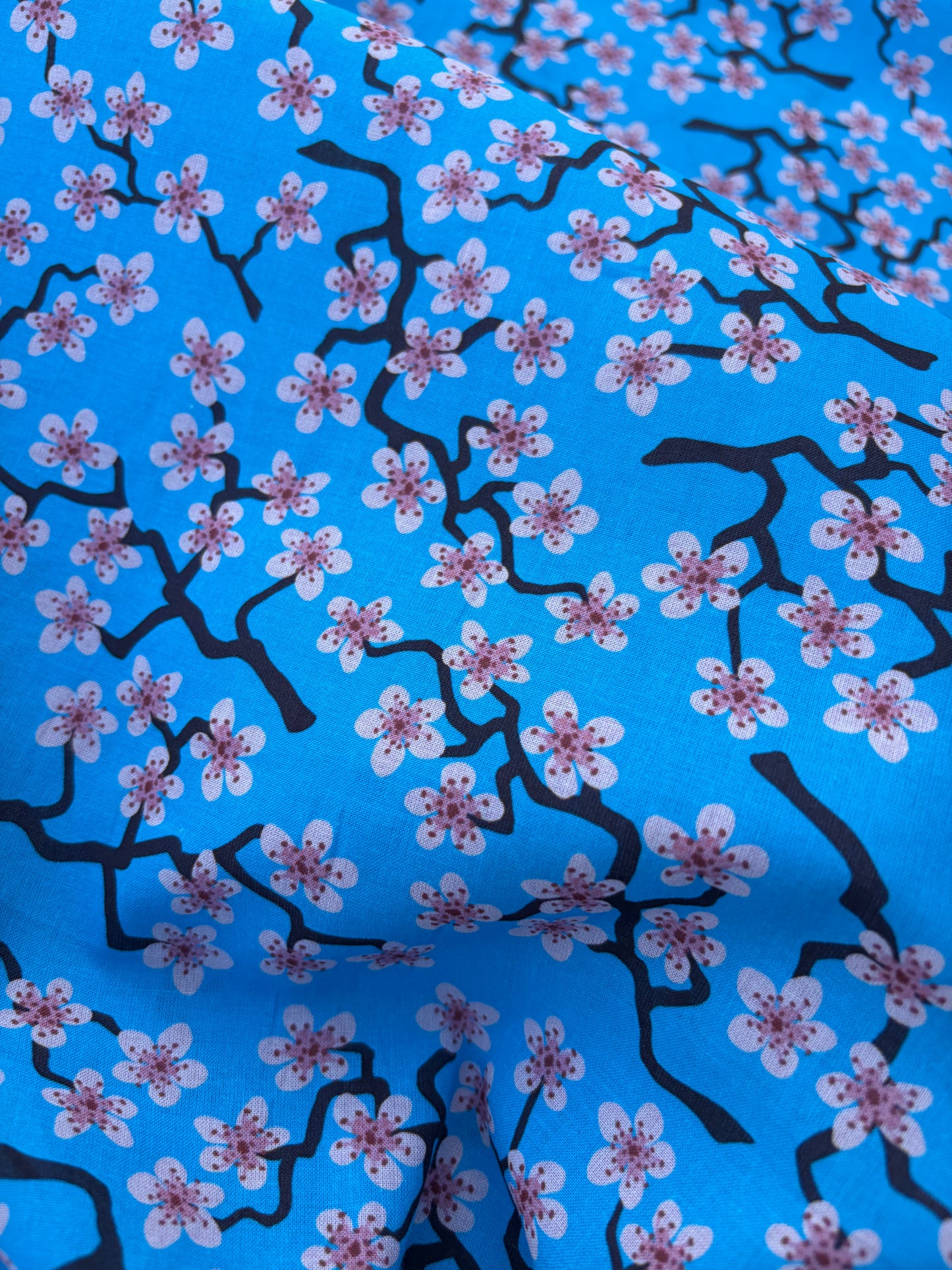 LAUREN 005 blue/pink cherry blossom print cotton voile