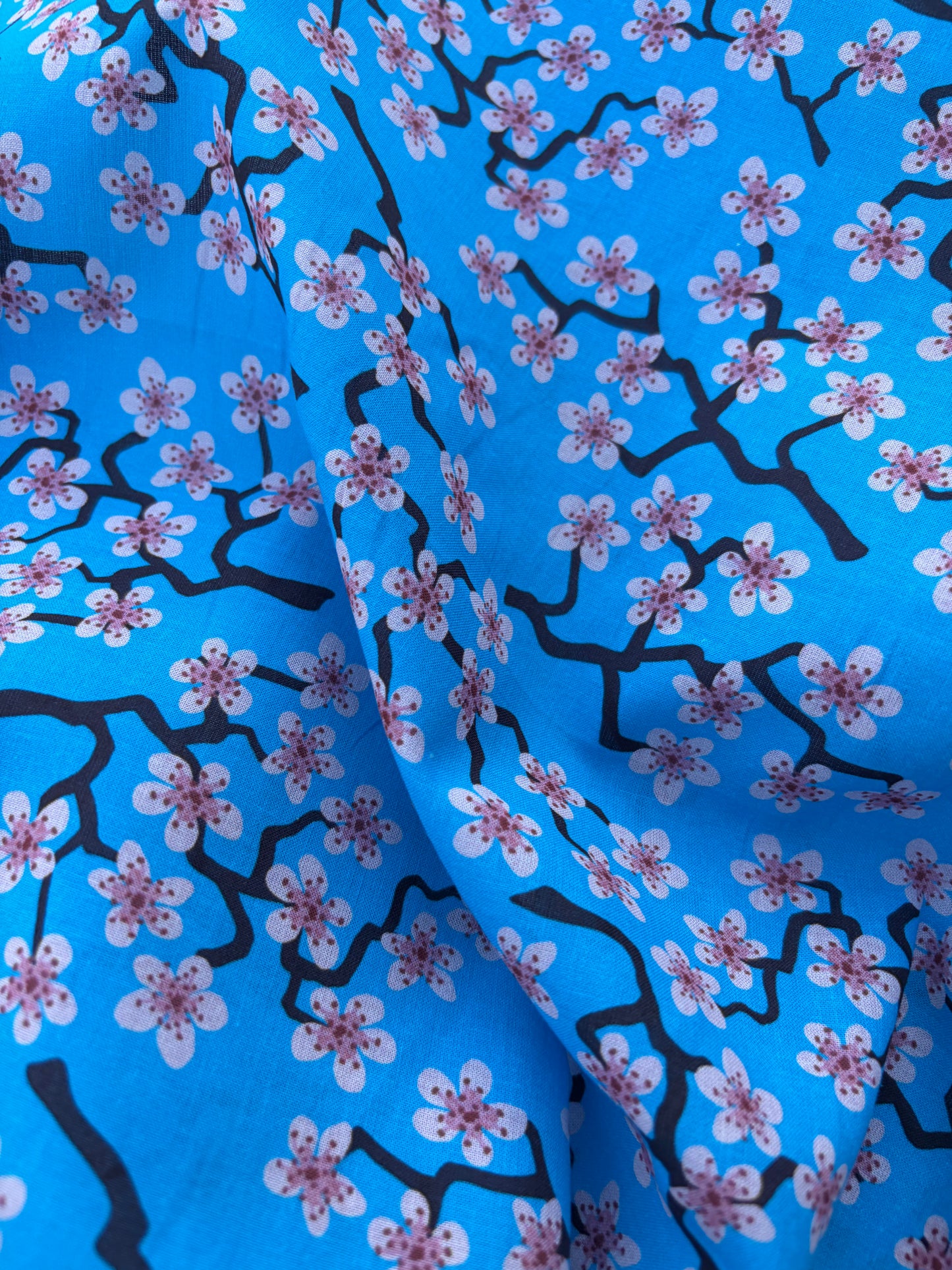LAUREN 005 blue/pink cherry blossom print cotton voile