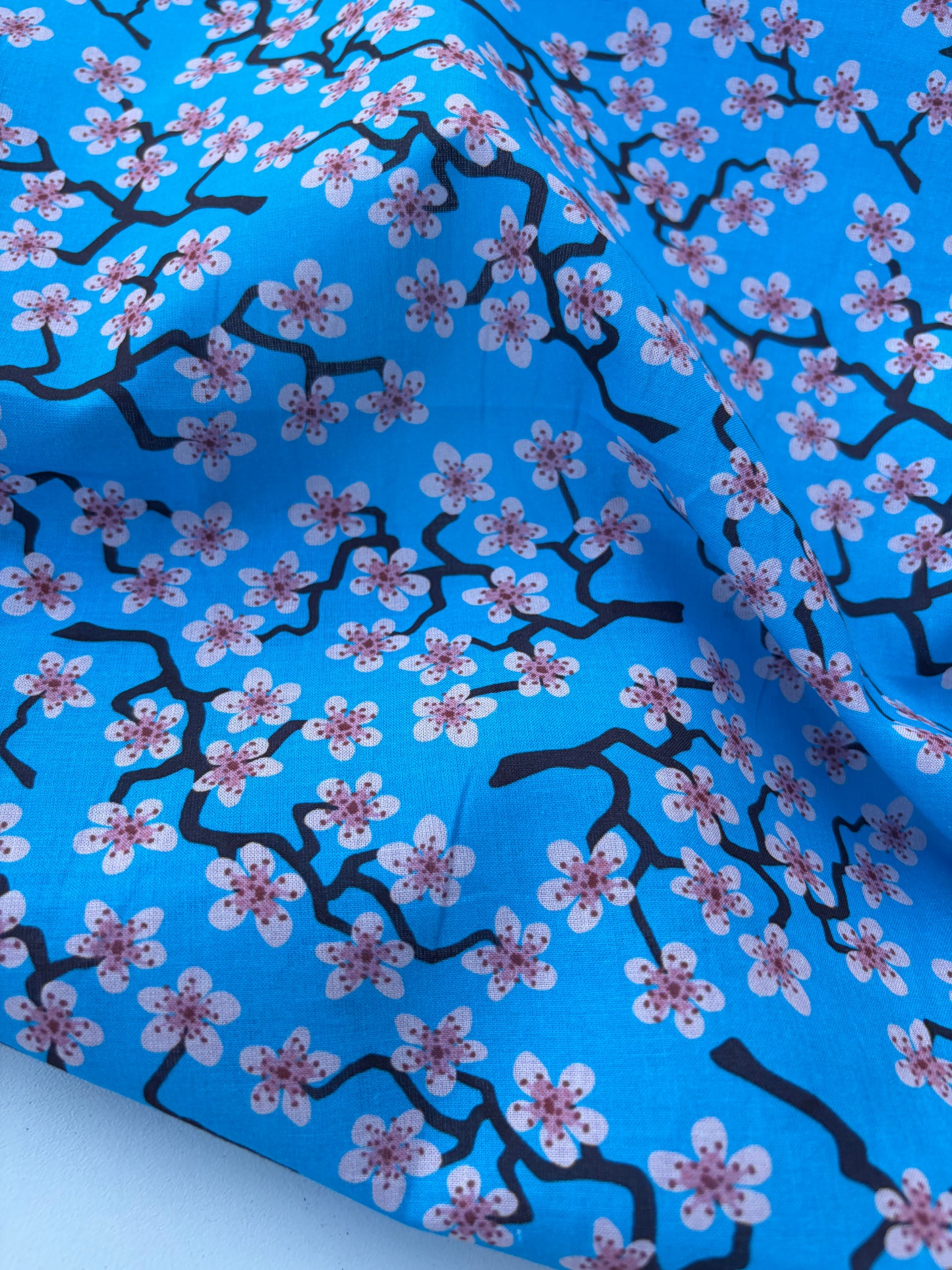 LAUREN 005 blue/pink cherry blossom print cotton voile