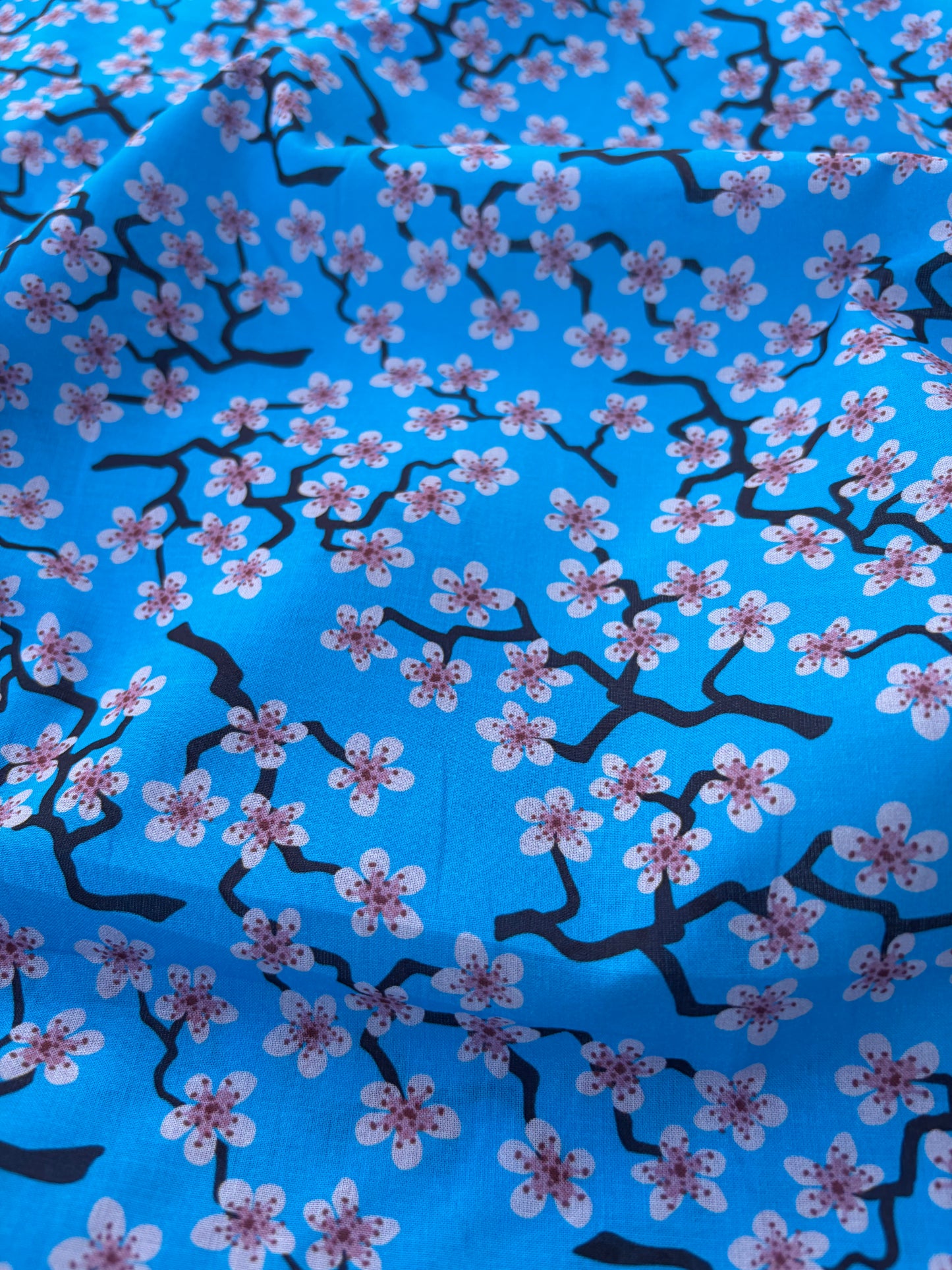 LAUREN 005 blue/pink cherry blossom print cotton voile