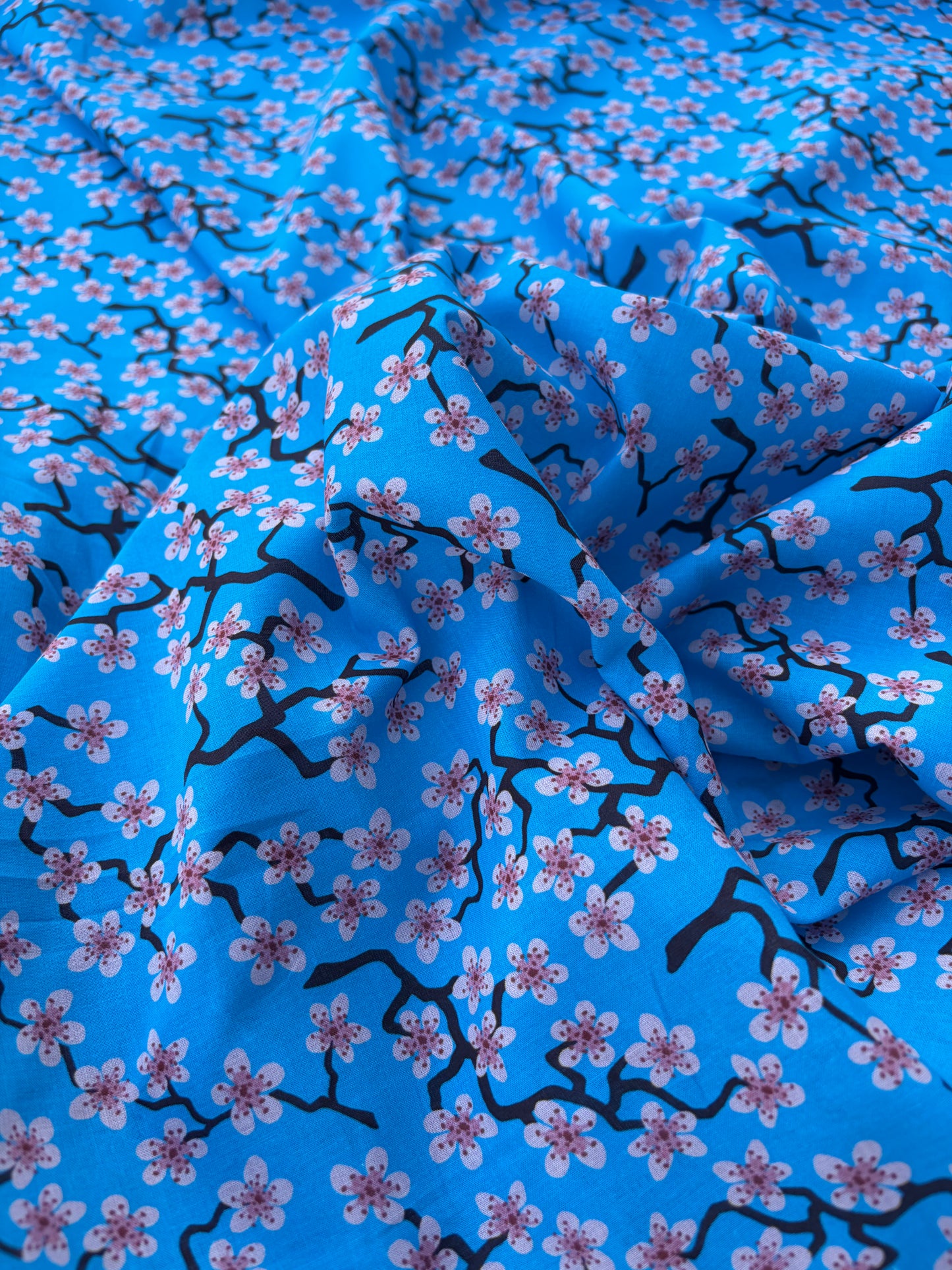 LAUREN 005 blue/pink cherry blossom print cotton voile