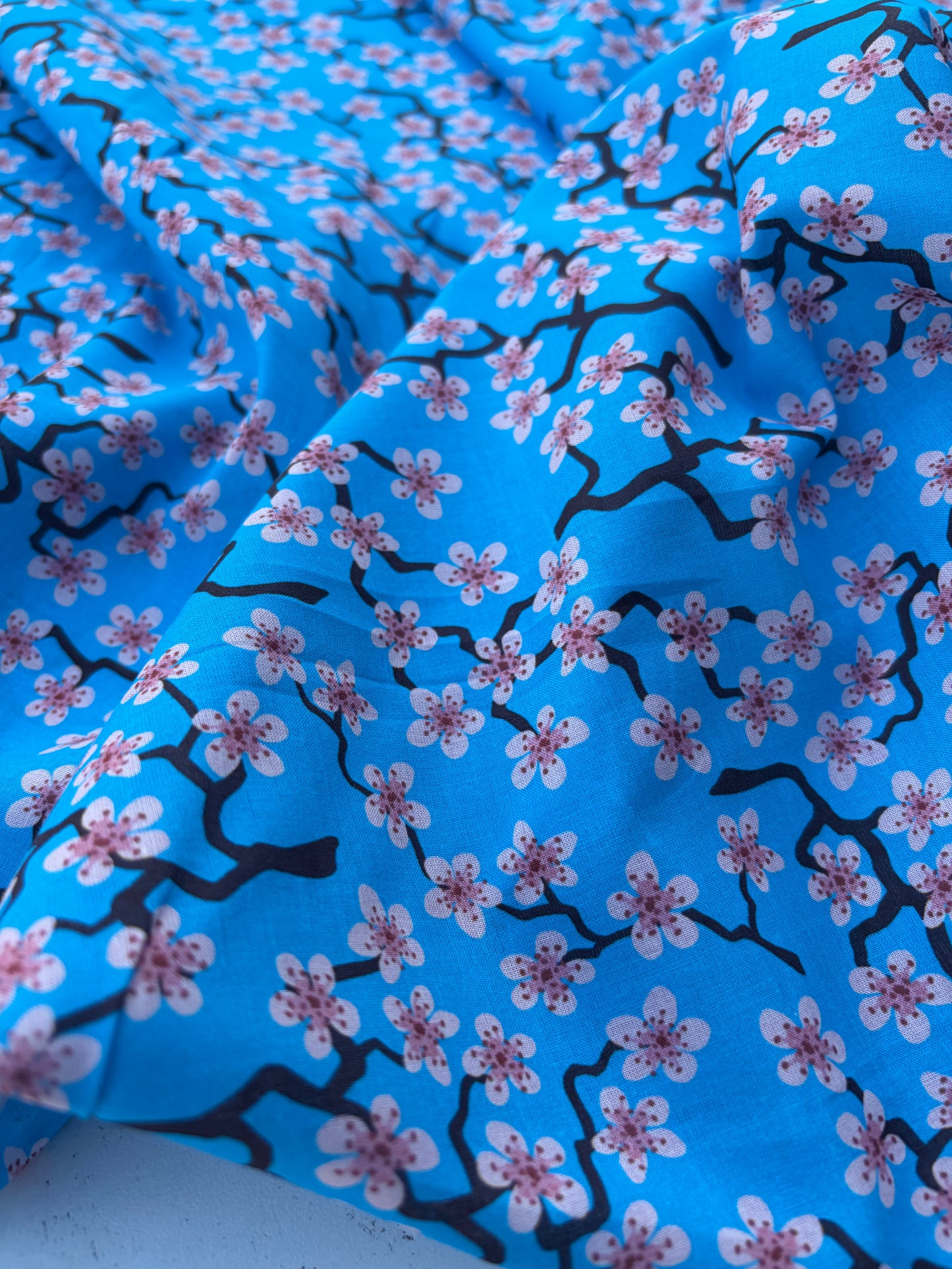LAUREN 005 blue/pink cherry blossom print cotton voile