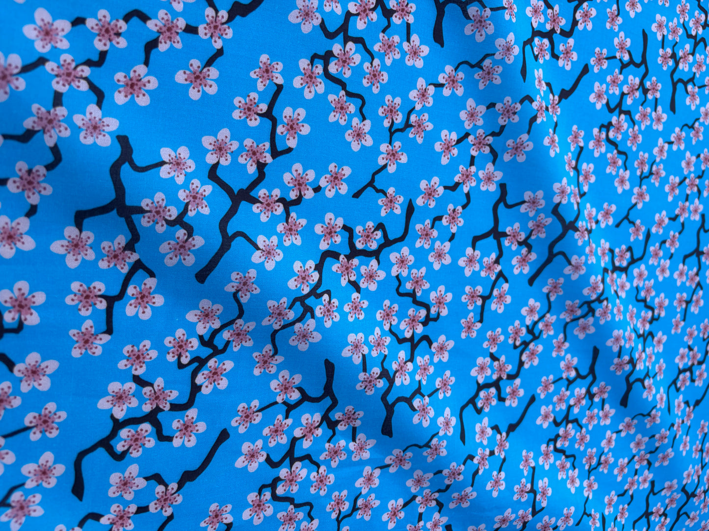 LAUREN 005 blue/pink cherry blossom print cotton voile