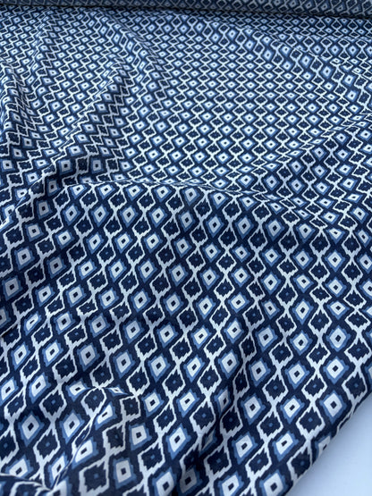 LAUREN 008 indigo/navy geometrical print cotton voile