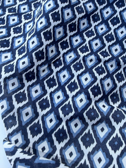 LAUREN 008 indigo/navy geometrical print cotton voile