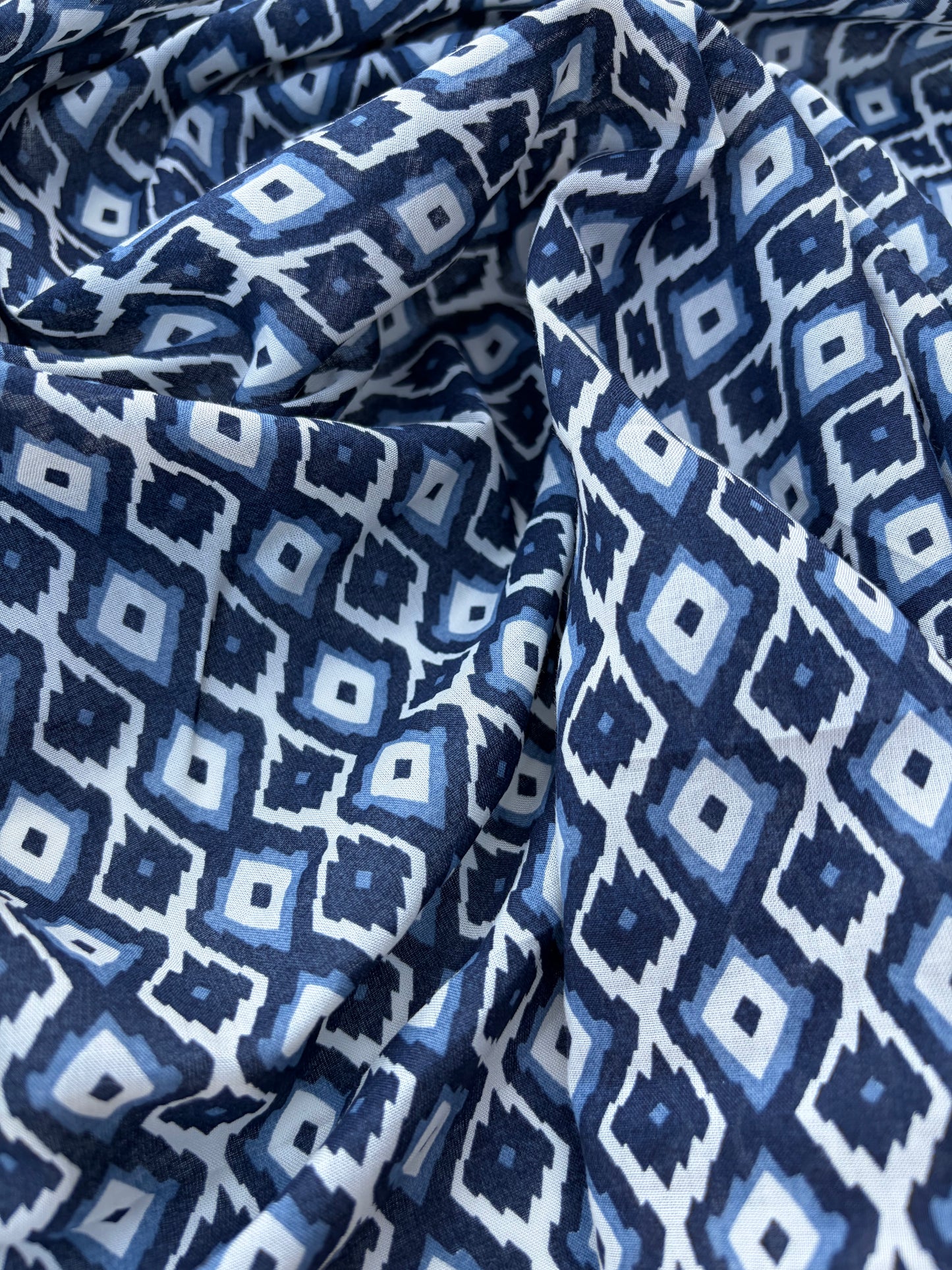 LAUREN 008 indigo/navy geometrical print cotton voile