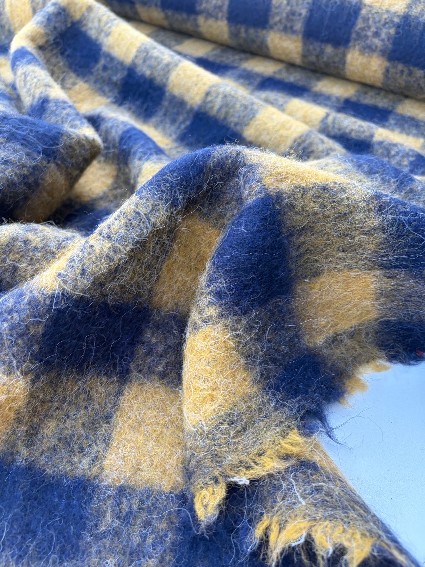 LAUREN 019 navy/mustard checkered boiled wool with mohair