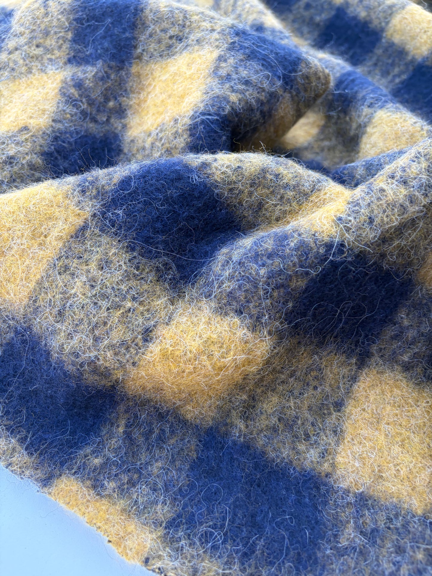 LAUREN 019 navy/mustard checkered boiled wool with mohair